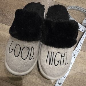 Rae Dunn Black and Tan Slippers